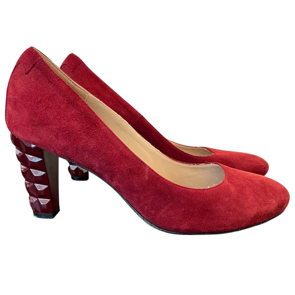 Taryn Rose Vero Cuoio Red Suede Block Heel Pumps Geometric Heel Size 39